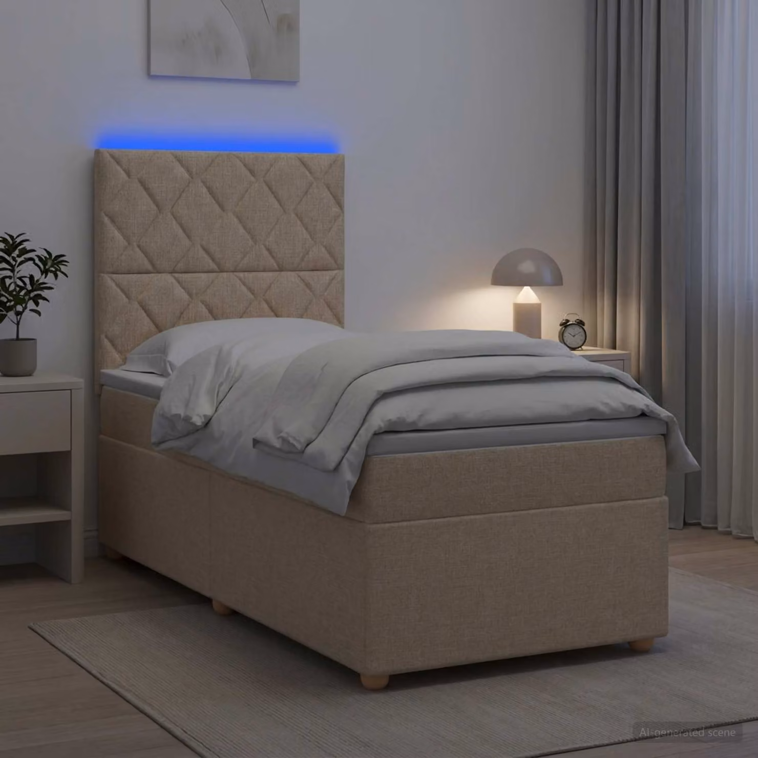 Letto box spring con materasso vidaXL in tessuto beige e bianco con base contenitore e porta USB L/P: 90 x 190 cm