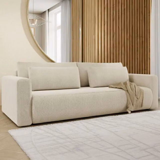 Divano Letto 2 Posti con Contenitore Erbezzo DMORA Bianco Crema L: 240 cm, P: 105 cm – 1