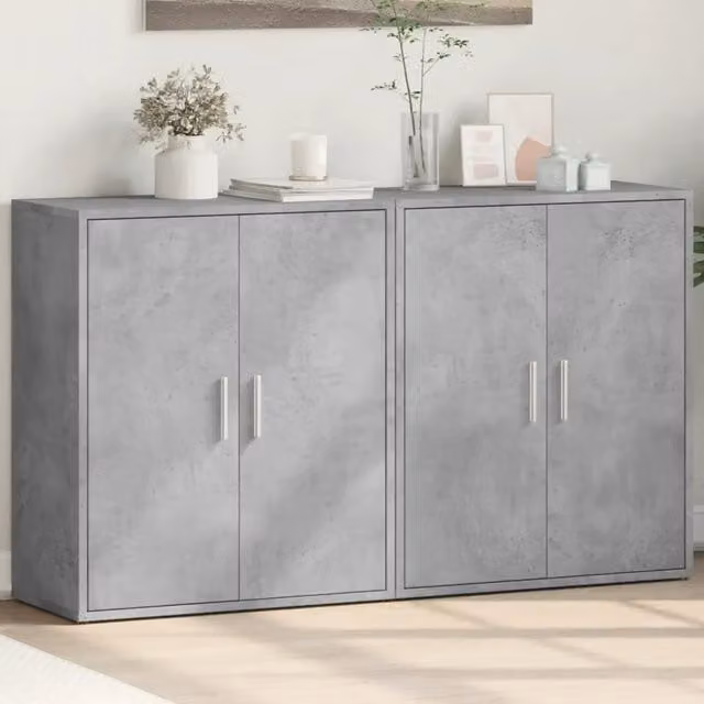 Set di 2 credenze moderne vidaXL in legno e MDF, colore grigio opaco, L: 60 cm, P: 30 cm, H: 70 cm