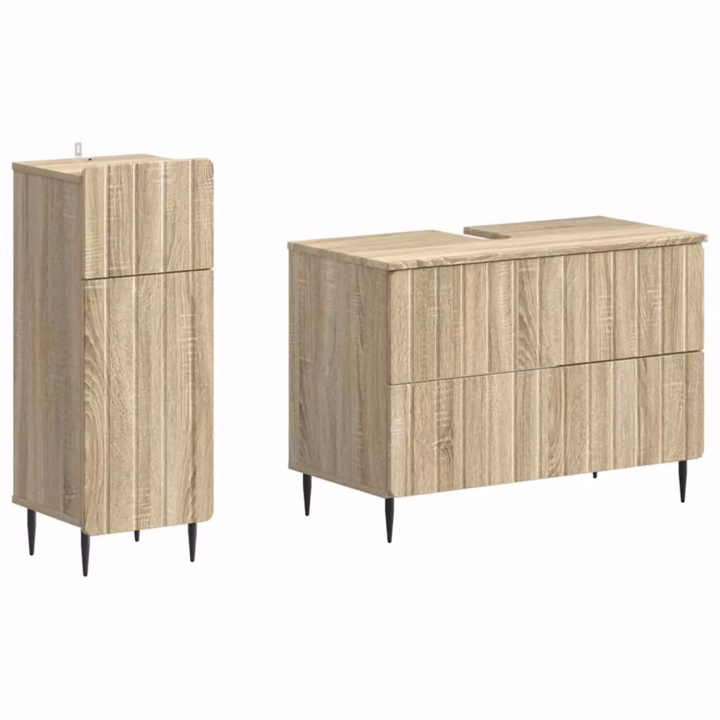 Set di mobili da bagno moderni vidaXL composto da mobile sottolavabo e mobile laterale in legno marrone, L/P/H: 82,0 x 34,8 x 59,0 cm e 41,0 x 34,8 x 82,0 cm – 2