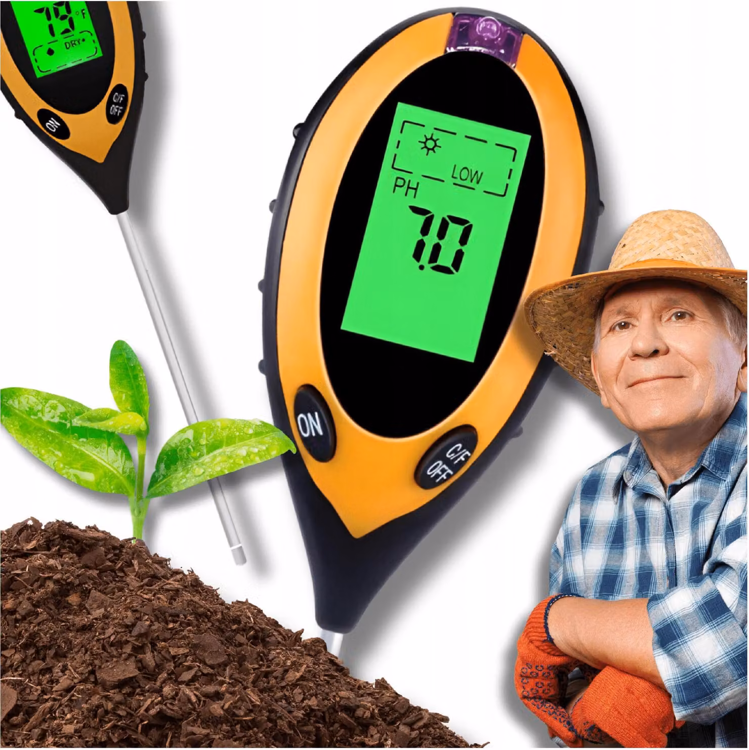 OMNA | Misuratore di terreno 4 in 1 - Elettronico - pH, umidità, temperatura - Ideale per la cura delle piante