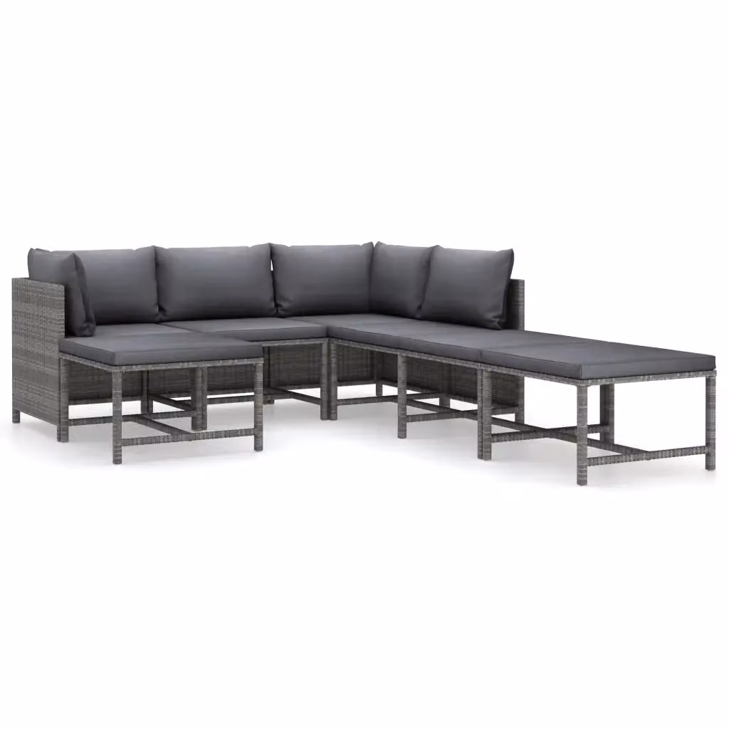 Set Divani da Giardino vidaXL 7 pz a Forma a L con Cuscini in Polyrattan Grigio Antracite e Struttura in Acciaio – 2