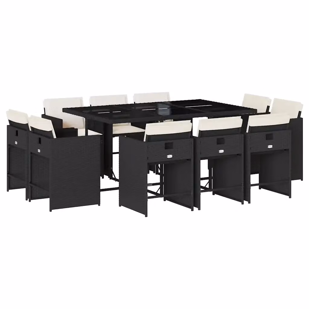 Set da pranzo da giardino vidaXL in polyrattan nero e bianco con 11 pezzi e piano in vetro – 2