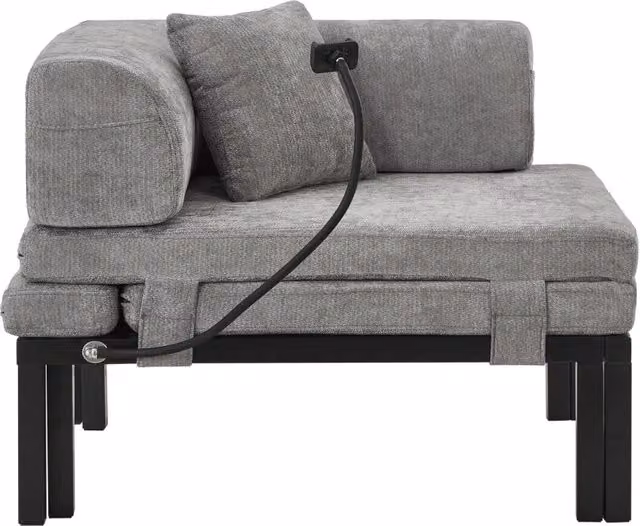 Divano Letto Pieghevole in Legno Massello con Letto Estraibile Singolo - Grigio Chiaro
