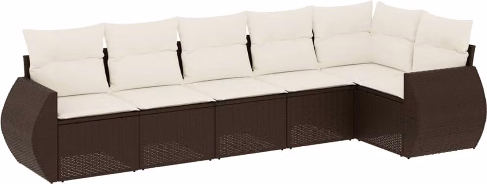 Set Divano da Giardino 6 pz con Cuscini Marrone in Polyrattan