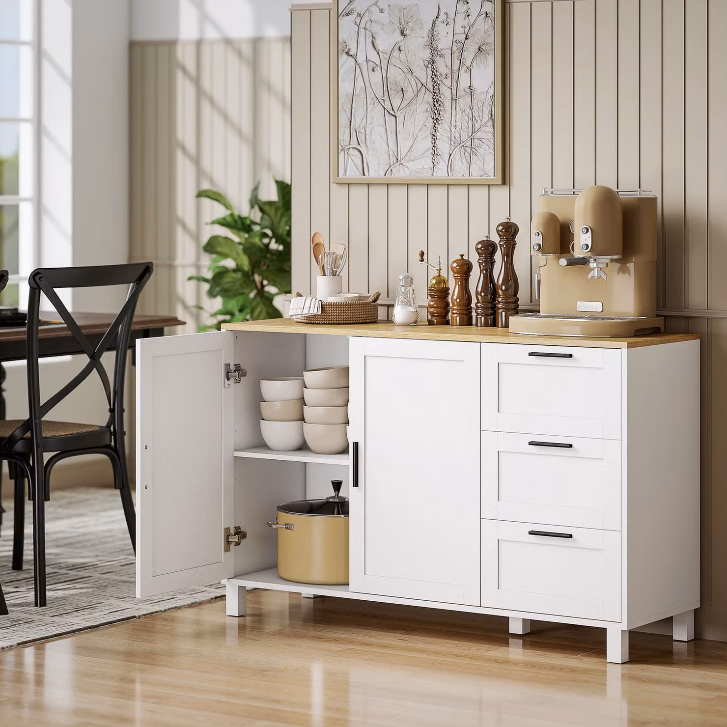 Credenza Moderna HOMCOM Bianca con 3 Cassetti Soft-Close e Ripiano Regolabile – 2