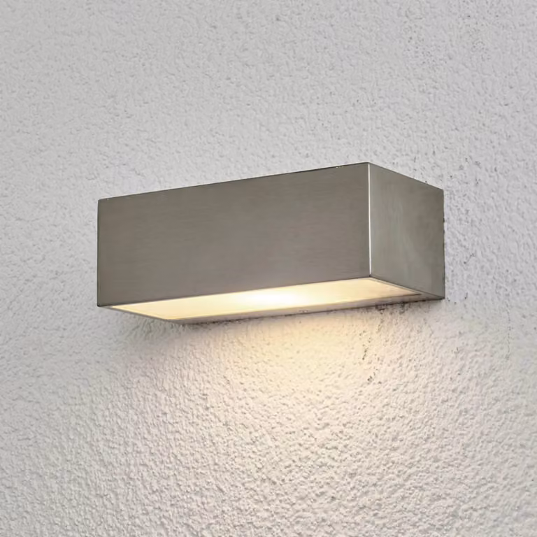 Applique da esterno Lindby Leonora, 20 cm, angolare, acciaio inossidabile LEONORA Lindby, dimmerabile, Alluminio / Grigio / Zincato, Acciaio Inox, Moderno