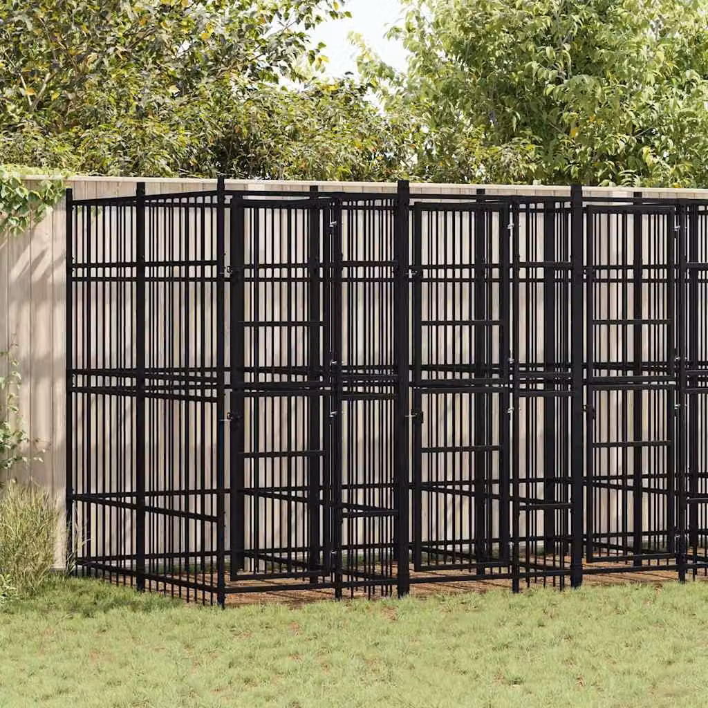 Gabbia per cani da esterno vidaXL in metallo nero opaco, 9,22 m²