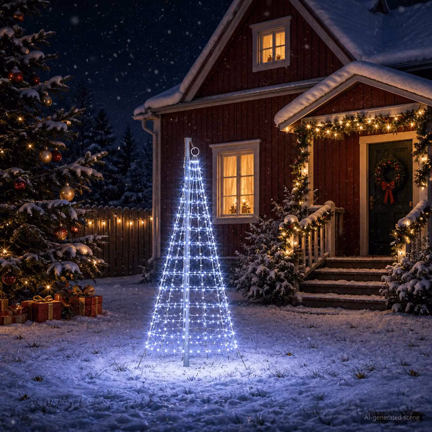vidaXL Luci per albero di Natale con picchetti e asta per bandiera