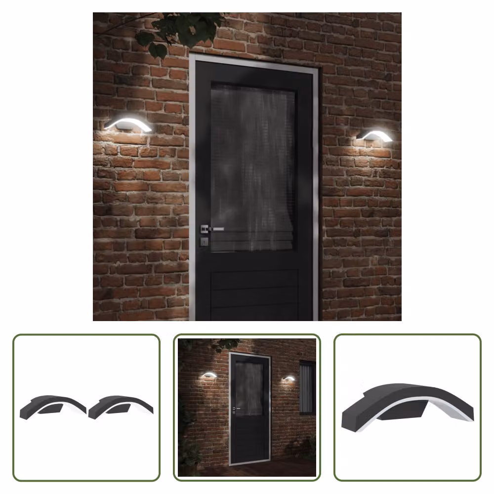 The Living Store Applique da esterno a LED 2 pezzi in alluminio pressofuso nero