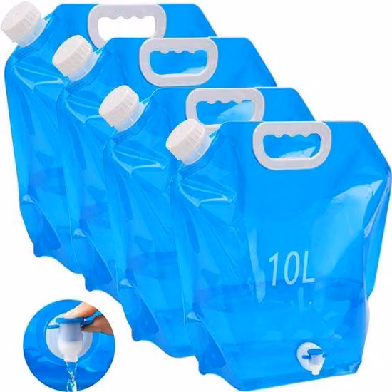 Contenitore pieghevole per l'acqua da 10 litri - 4 pezzi - Blu e bianco - Articoli da viaggio