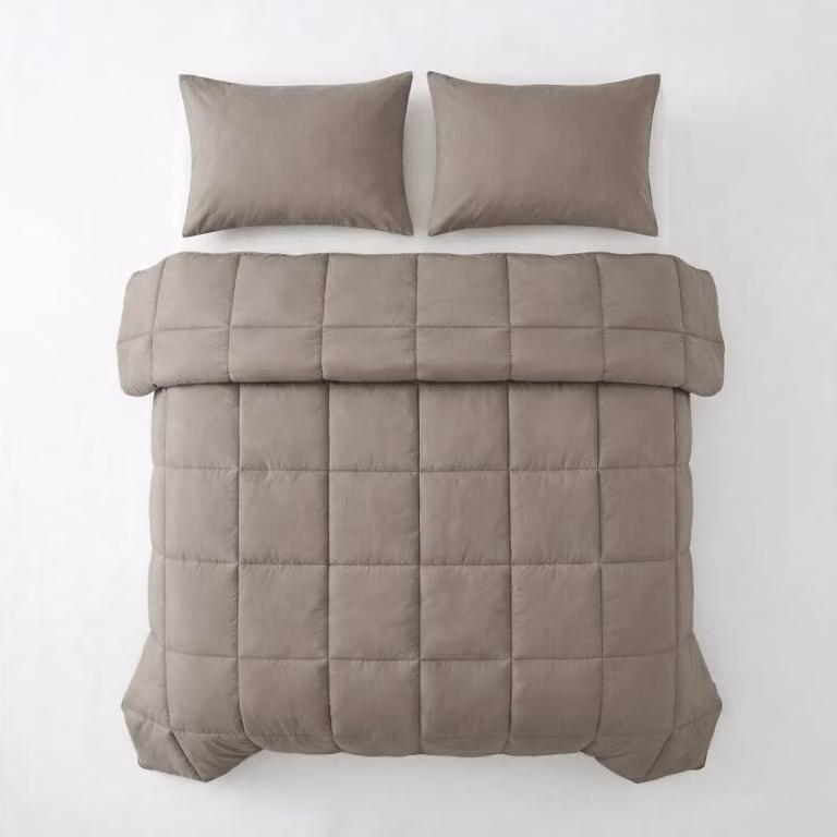 Primavera Deluxe, copripiumino per letto matrimoniale in percal, color taupe, 140 x 220 cm