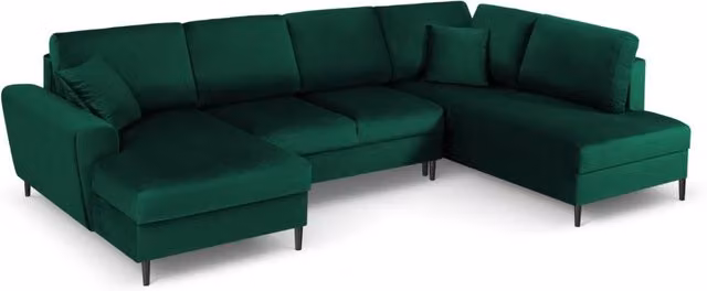 Divano panoramico convertibile Kyoto Cosmopolitan Design con contenitore, 7 posti, velluto verde bottiglia, L 313 x P 194 x H 88 cm – 1