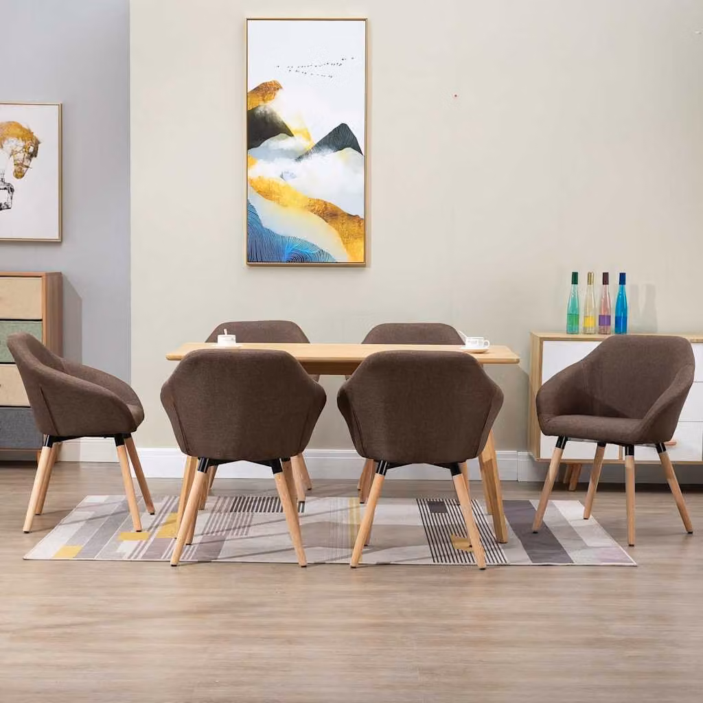 Set di 6 sedie da pranzo vidaXL in tessuto marrone con struttura in legno e metallo per cucina e soggiorno