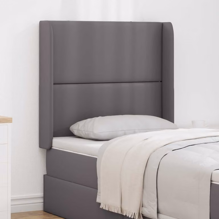 Testata del letto imbottita vidaXL in ecopelle grigia con struttura in legno e pannello moderno L: 185 cm, H: 80 cm, P: 16 cm