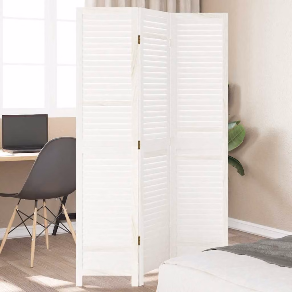Divisorio Ambienti vidaXL 3 Pannelli Bianco Retrò in Legno e Metallo H: 180 cm, L: 105 cm