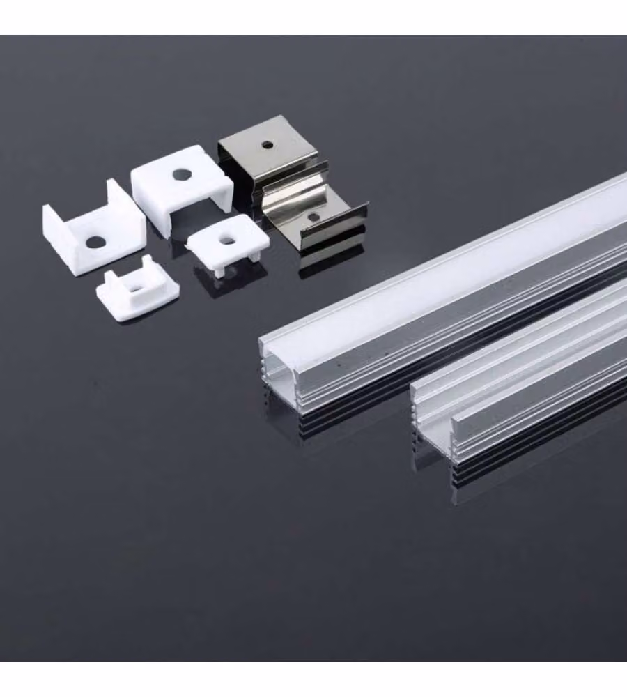 Profilo in Alluminio Colore Silver per Strip LED (Max l: 12,4mm) Copertura Satinata 2000 x 17,4 x 12,1mm