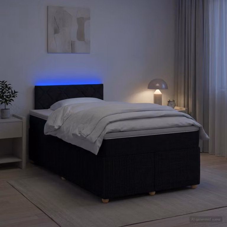 Letto box spring con materasso vidaXL in tessuto nero L: 200 cm, P: 120 cm