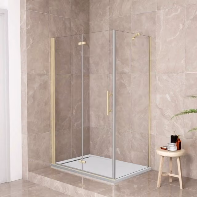 185 cm Box Doccia Angolare 110x80 cm Porta Battente Pieghevole 110 Parete Fissa 80 Vetro Temperato 6 mm Anticalcare Barra Stabilizzatrice da 45 cm Dorato Spazzolato