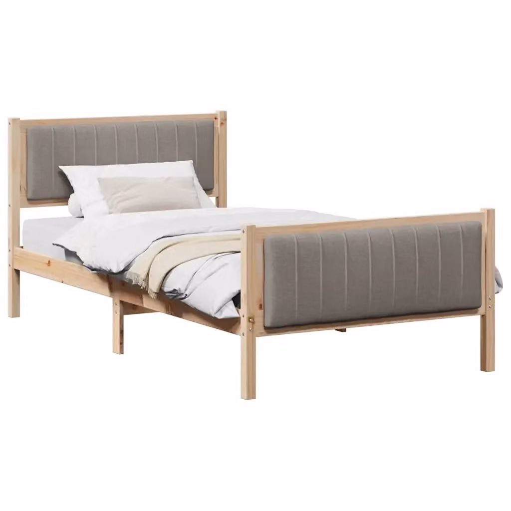 Struttura del letto moderna vidaXL in legno di pino con testiera in tessuto marrone e beige, L/P/H: 200 x 100 cm – 2