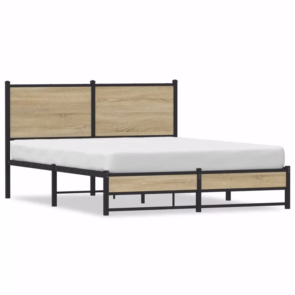 Letto con struttura in metallo e legno color rovere di vidaXL L/P/H: 196 x 142 x 91,5 cm – 2