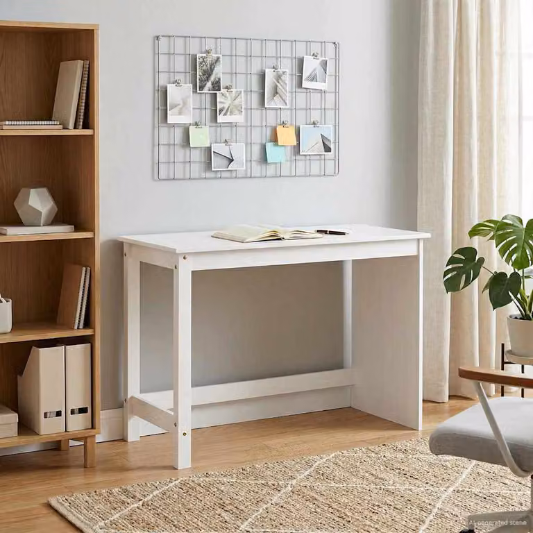 Scrivania moderna vidaXL in legno di pino massello bianca L 112 x P 50 x H 75 cm