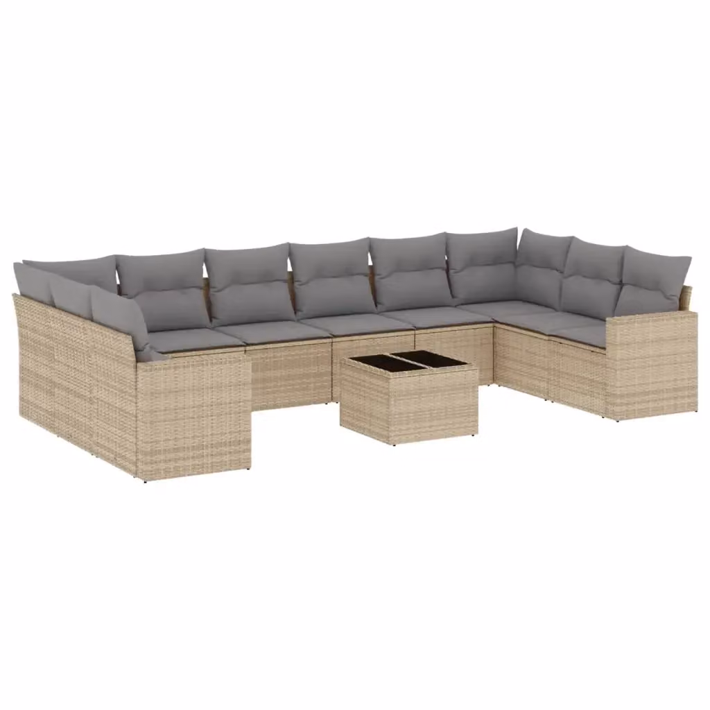vidaXL Set Divani da Giardino 11 pz a Forma a U con Cuscini Beige e Struttura in Metallo e Polyrattan – 2