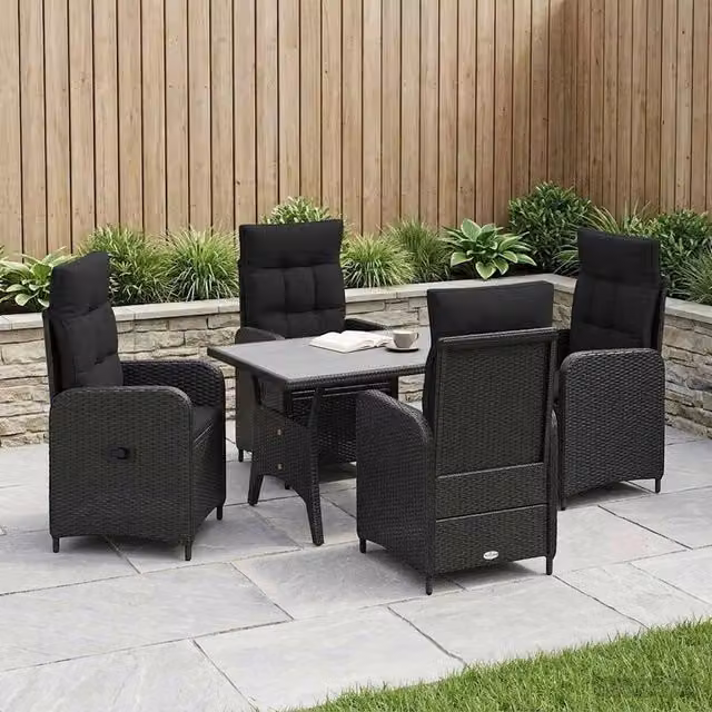 Set da pranzo per esterni 5 pz Nero polyrattan 3422257