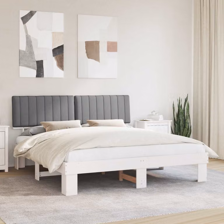 Letto con Testiera Rivestita vidaXL in Legno di Pino e Tessuto Grigio L/P/H: 180 x 200 x 105 cm