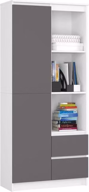 Libreria AKORD R11 Bianco, Grigio Grafite 80 cm 2 ante 2 cassetti 80x35x180 cm