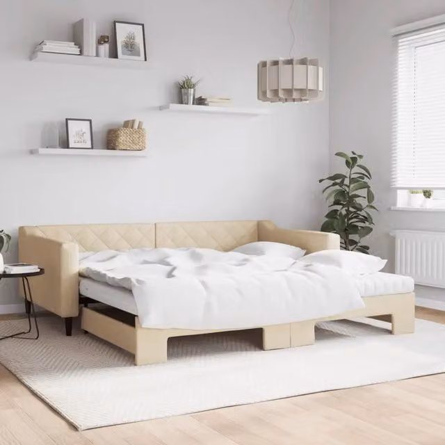 Divano Letto Estraibile vidaXL in Tessuto Beige con Materasso 100 x 200 cm