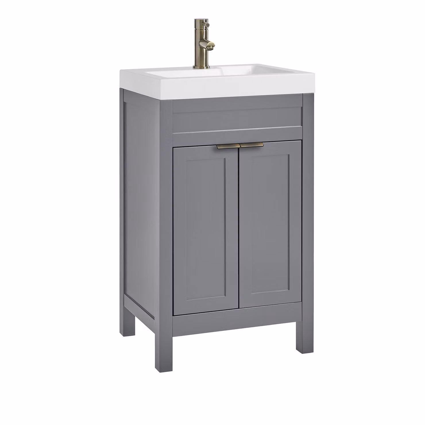 Mobile Bagno Grigio Chiaro da 500mm con Lavabo e Maniglia Moderna con Impugnatura a Dito in Ottone Spazzolato - Warwick