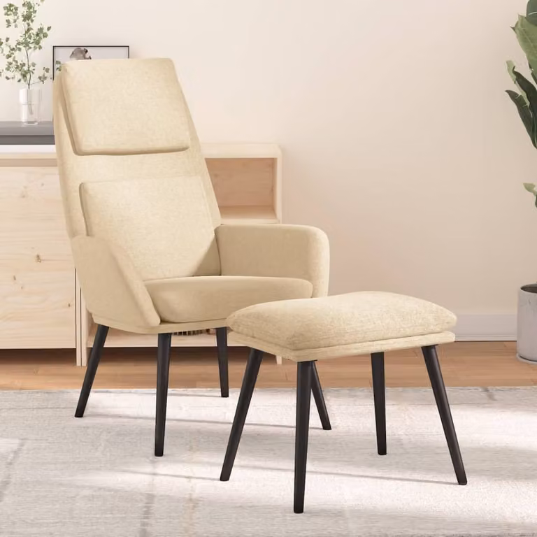 Maison Exclusive - Poltrona relax con poggiapiedi in tessuto color crema