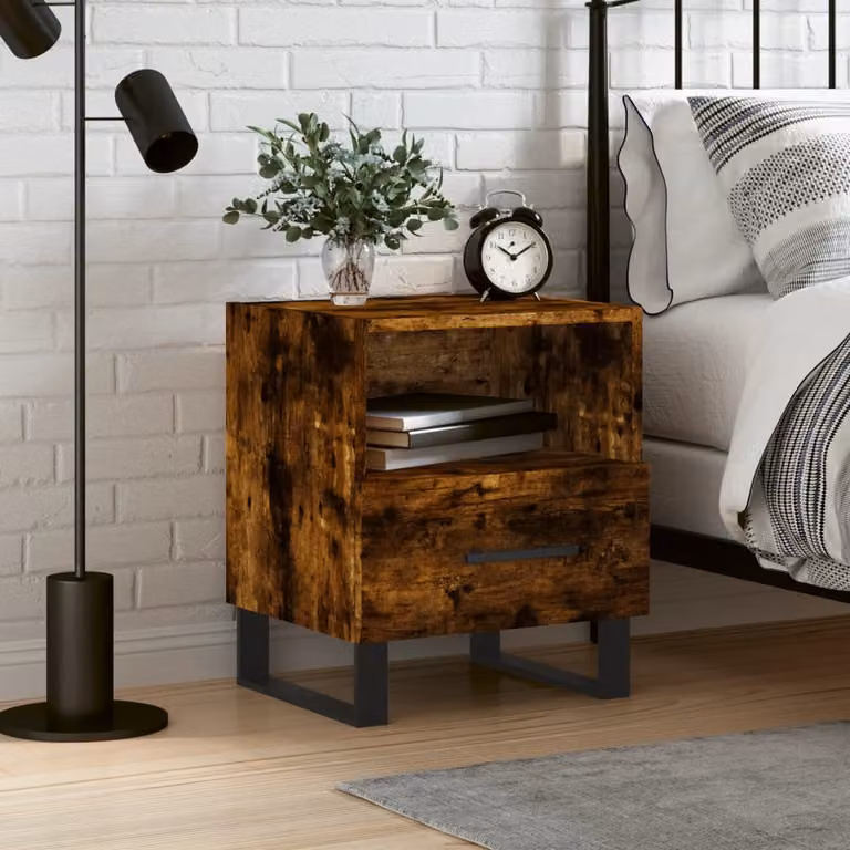 Comodino vidaXL in Legno Rovere Fumo, Design Moderno, L: 40 cm, P: 35 cm, H: 47,5 cm