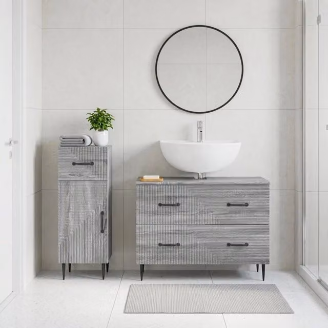 Set di mobili da bagno moderno vidaXL composto da mobile lavabo e mobile contenitore in legno grigio opaco