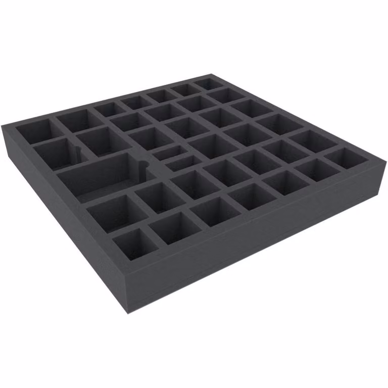 Inserto in schiuma 370x370x50 mm con 37 scomparti per giochi da tavolo