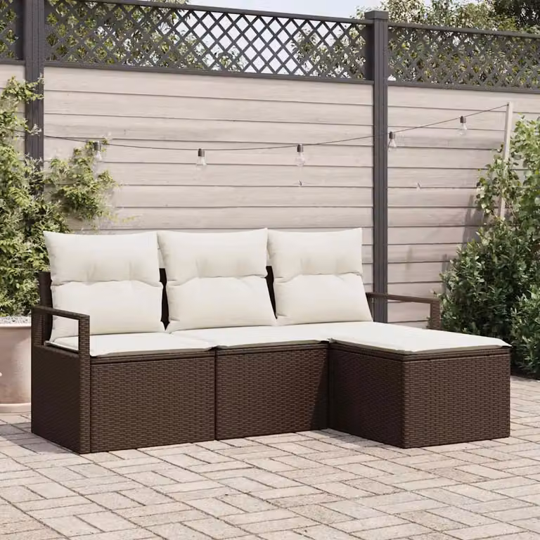vidaXL Set di divani da giardino a forma di L composto da 4 pezzi in rattan marrone con cuscini inclusi