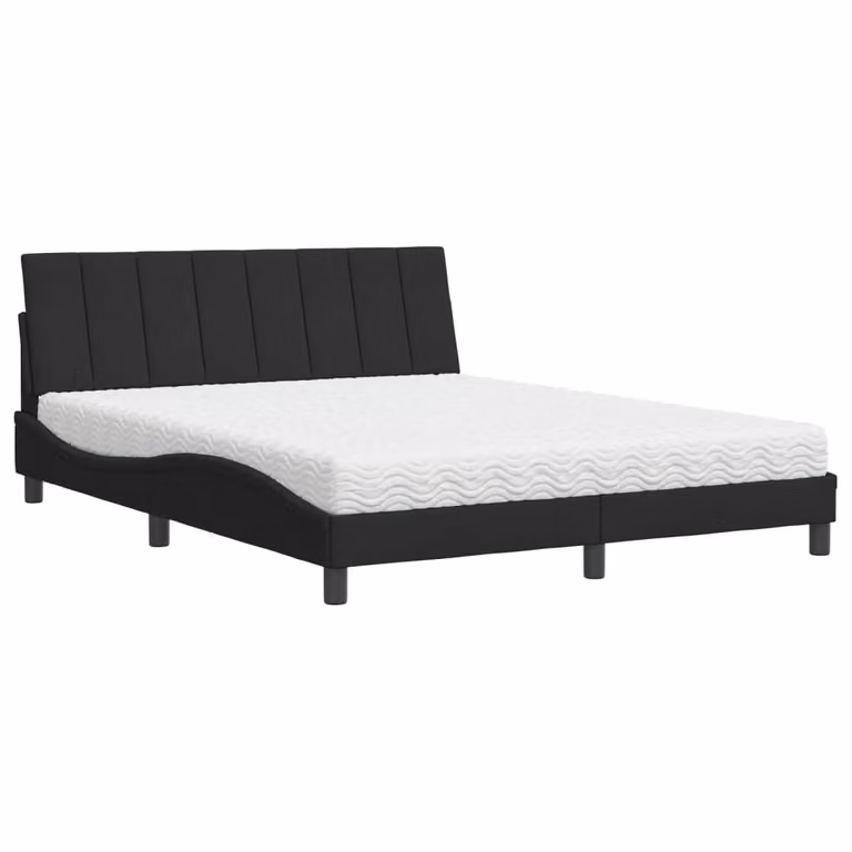 Letto con Materasso Hanko Nero 160x200 cm in Velluto