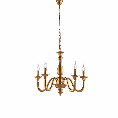 Lampadario Contemporaneo Lucca Legno Oro 5 Luci E14