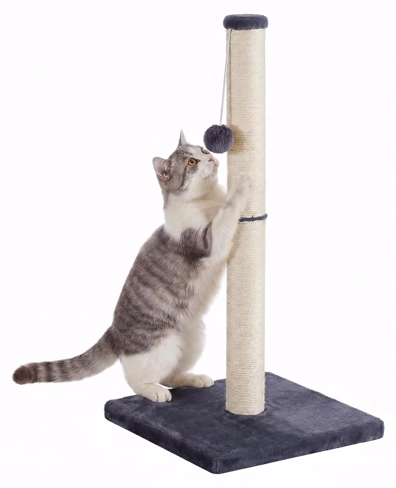 Feandrea, tiragraffi per gatti, colonna rivestita in sisal, con pallina in peluche, dimensioni 40 x 40 x 84 cm