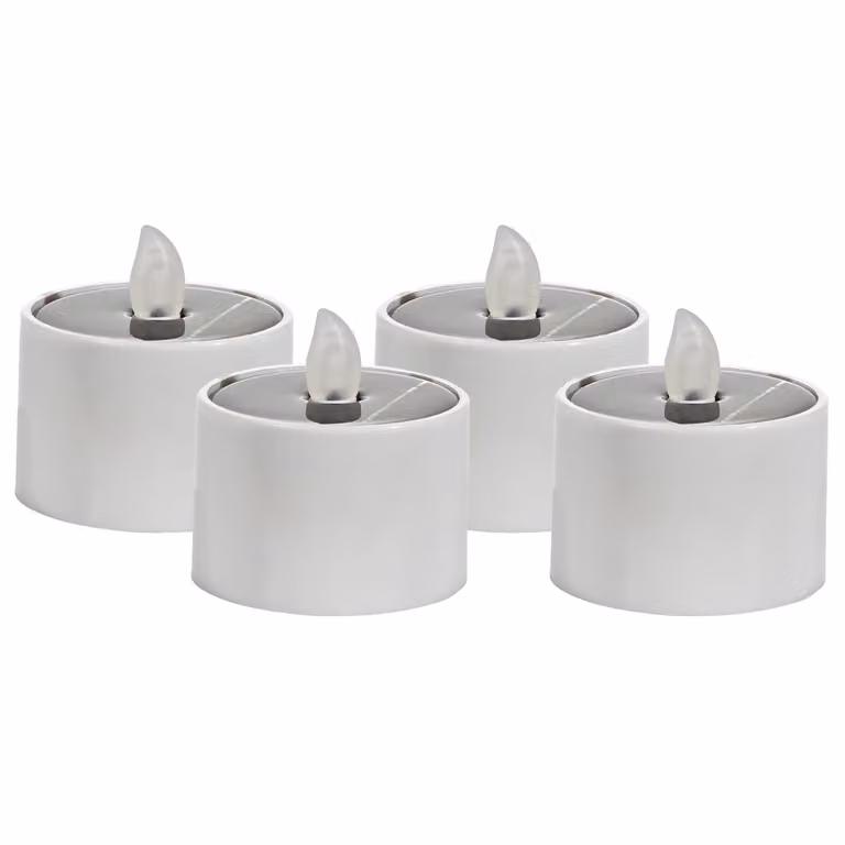 DICTROLUX Set di 4 Candele Solari LED Bianche con Effetto Fiamma Ricaricabili e Design Moderno