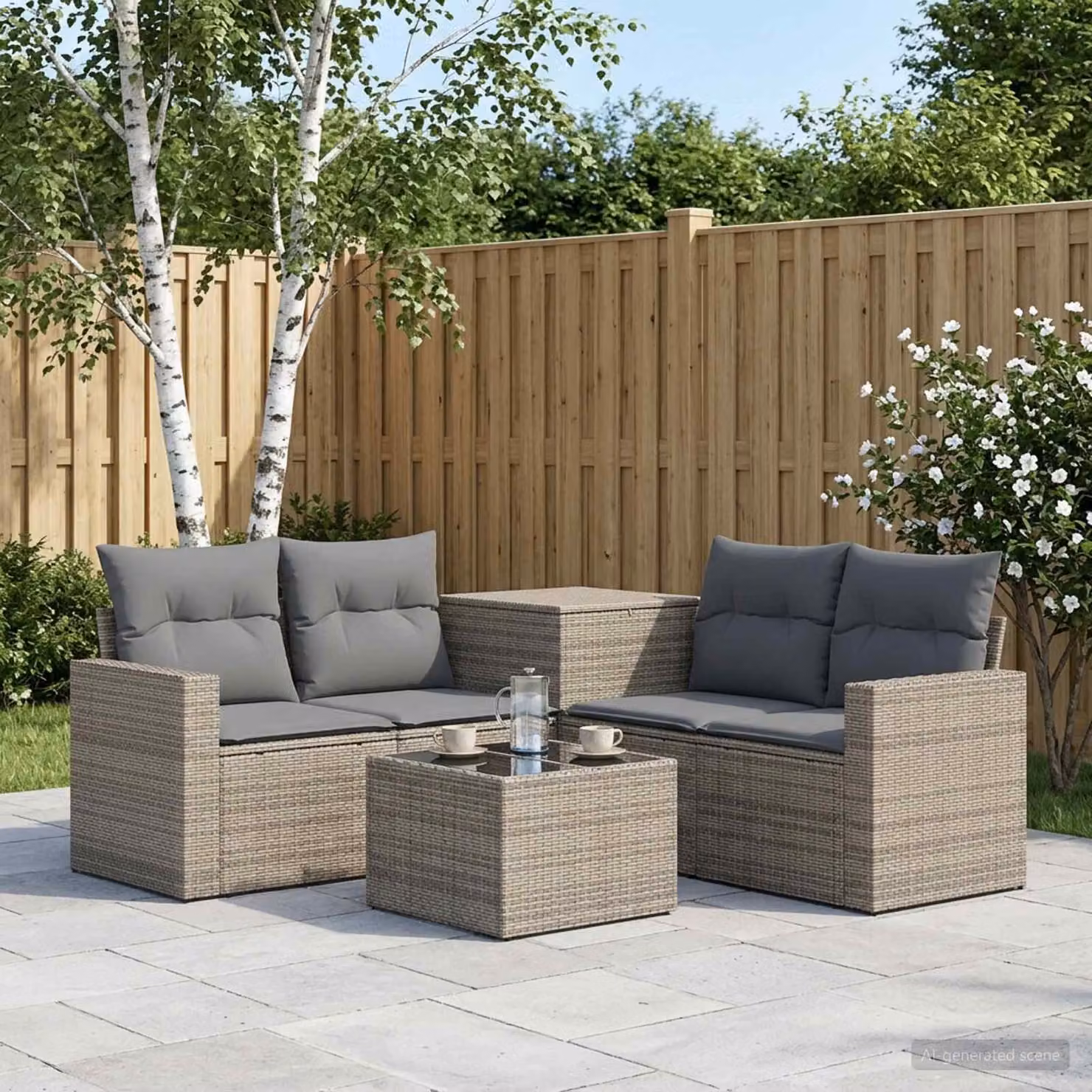 vidaXL Set di divani da giardino in polyrattan 6 pezzi con tavolino e cuscini, colore Grigio e Antracite