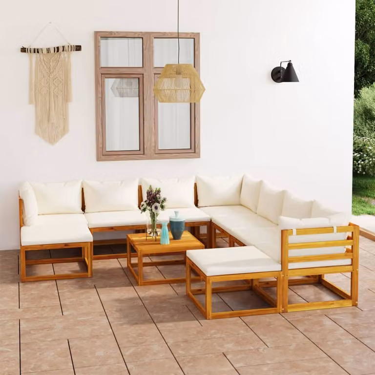 Maison Exclusive - Set da giardino da 11 pezzi con cuscini color crema, in legno massello di acacia