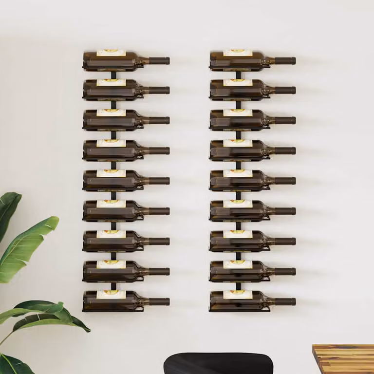 Set di 2 Portavini da Parete vidaXL in Metallo Nero Opaco per 18 Bottiglie