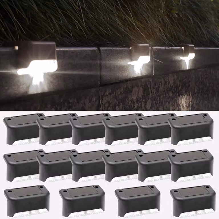 Luci solari per scale, confezione da 16 pezzi, tecnologia LED, luce bianca fredda, grado di protezione IP44, impermeabili