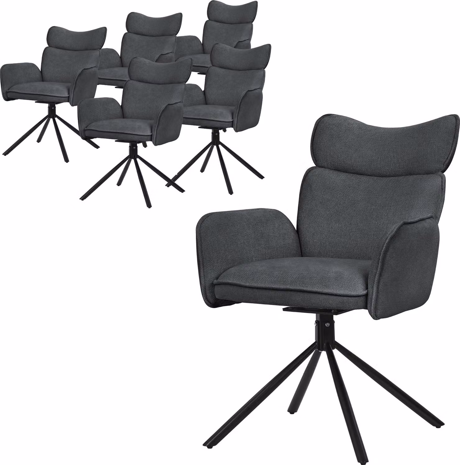 ML-Design set di 6 sedie da sala da pranzo girevoli in tessuto antracite sedia da soggiorno con schienale e braccioli sedia girevole a 360° gambe in metallo poltrona ergonomica