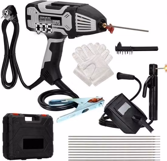 Saldatrice portatile inverter IGBT con morsetto per elettrodi da 16-32 mm, colore nero