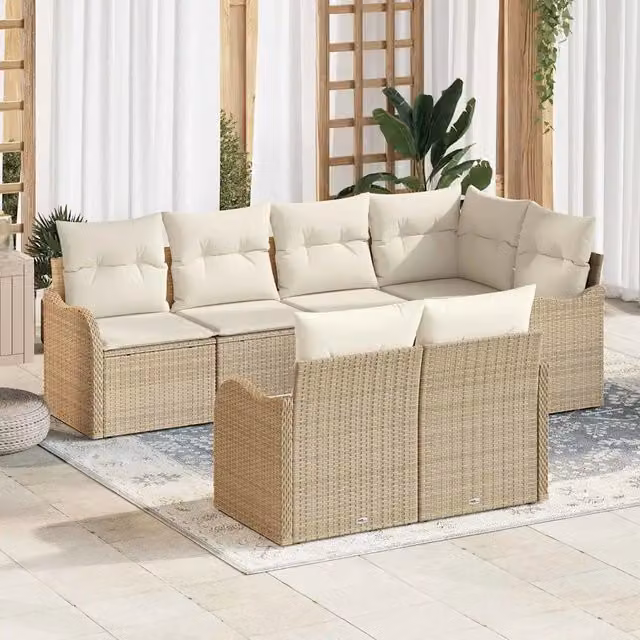 Set Divano da Giardino 7 pz Beige polyrattan 3345741