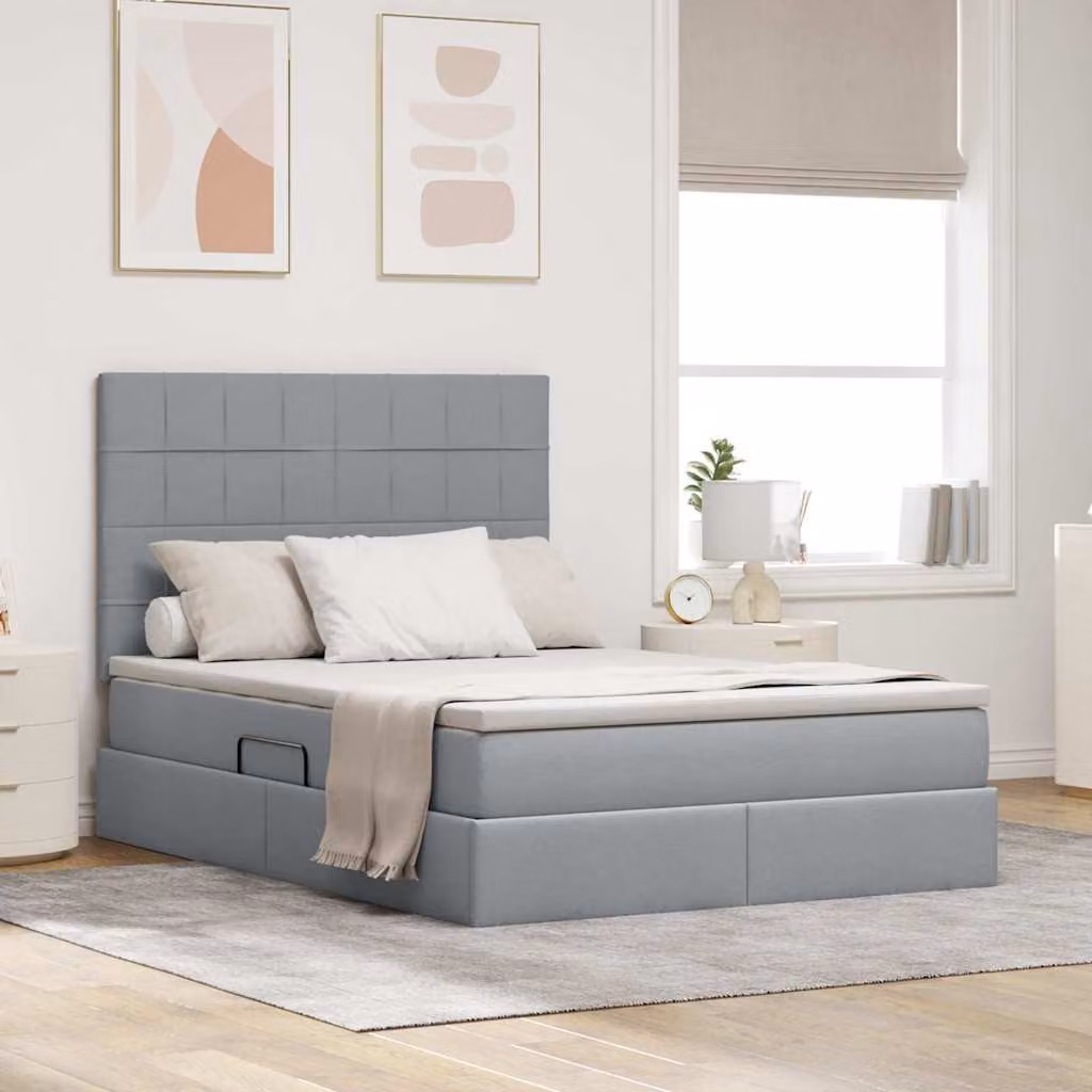 Letto con contenitore vidaXL con illuminazione LED e porta USB, Grigio, L/P/H: 140 x 190 x 128 cm – 1