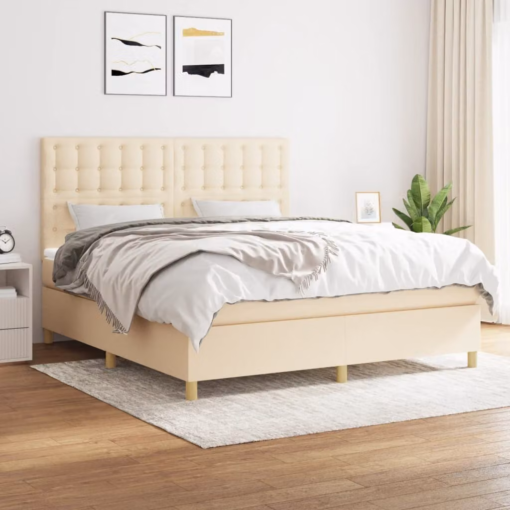 Maison Exclusive - Giroletto a Molle con Materasso Crema 160x200 cm in Tessuto